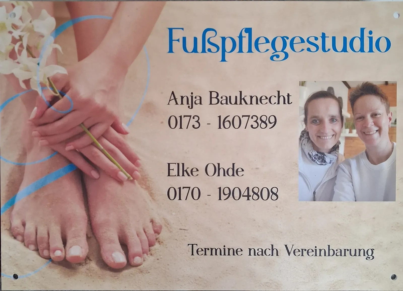 Schild des Fußpflegestudios Elke Ohde und Anja Bauknecht in Staufen